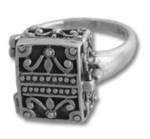 Ornate square-top silver signet ring