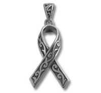 Silver ribbon pendant with Celtic knotwork