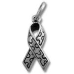 Silver patterned awareness ribbon charm pendant