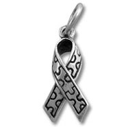 Silver patterned awareness ribbon charm pendant