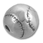 Silver baseball-shaped bead with stitched detail