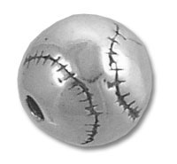 Silver baseball-shaped bead with stitched detail