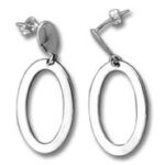 Silver oval hoop drop earrings
