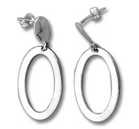 Silver oval hoop drop earrings