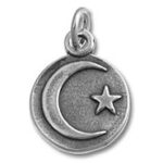 Silver crescent moon and star pendant