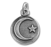 Silver crescent moon and star pendant