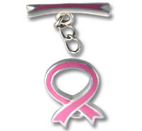Pink breast cancer ribbon charm with clasp