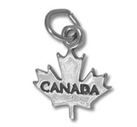 Silver maple leaf charm with CANADA inscription