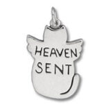 Silver angel cat pendant with "HEAVEN SENT