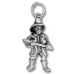 Silver skeleton musketeer charm pendant with gun