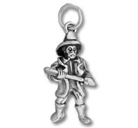 Silver skeleton musketeer charm pendant with gun