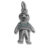 Silver smiling doll charm with turquoise stones