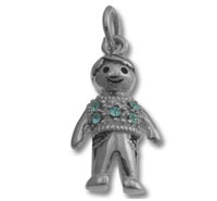 Silver smiling doll charm with turquoise stones