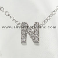 Silver diamond-studded letter N necklace