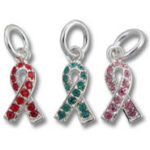 Three jeweled ribbon charms red teal pink