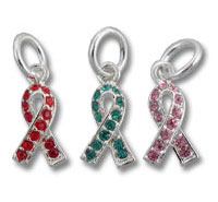 Three jeweled ribbon charms red teal pink