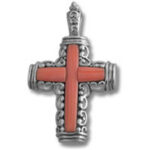 Red enamel cross pendant with silver filigree