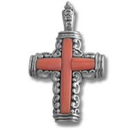 Red enamel cross pendant with silver filigree