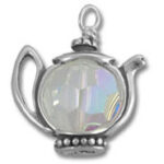 Silver teapot charm with iridescent gem