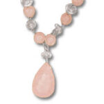 Pink teardrop gemstone necklace with silver accents