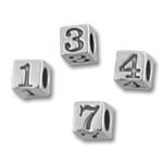 Silver number cube beads 1 3 4 7