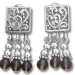 Silver filigree dangle earrings with brown beads