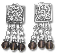 Silver filigree dangle earrings with brown beads