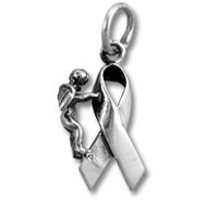 Silver awareness ribbon pendant with angel figure