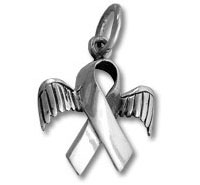 silver awareness ribbon with angel wings pendant