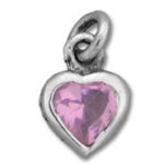 silver heart pendant with pink gemstone