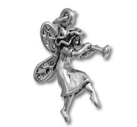 Silver fairy pendant playing a trumpet