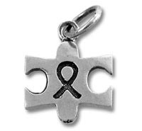 Silver puzzle piece charm with black awareness ribbon