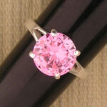 Pink gemstone solitaire ring with silver band