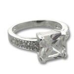 Silver ring with large square-cut clear gemstone
