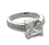 Silver ring with large square-cut clear gemstone
