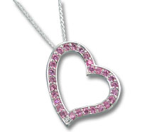 Silver heart pendant with pink gemstones