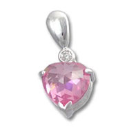 Heart-shaped pink gemstone pendant with diamond