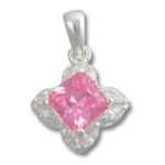 Silver pendant with pink gemstone and diamonds