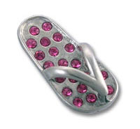 Silver flip-flop studded with pink gems