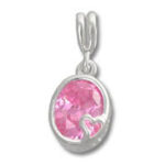 Silver pendant with pink oval gemstone and heart
