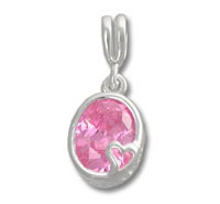 Silver pendant with pink oval gemstone and heart