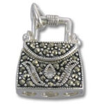 Silver handbag-shaped pendant with marcasite stones