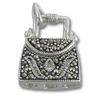 Silver handbag-shaped pendant with marcasite stones