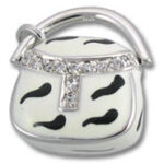 White zebra-print handbag charm with rhinestones