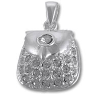 Silver crystal-studded purse pendant charm
