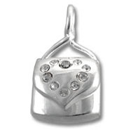 Silver heart padlock pendant with rhinestones