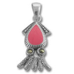 Ornate silver pendant with pink teardrop stone