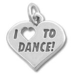 Silver heart charm engraved "I love to dance