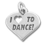 Silver heart charm engraved "I love to dance