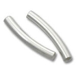 Two curved silver metal tube beads